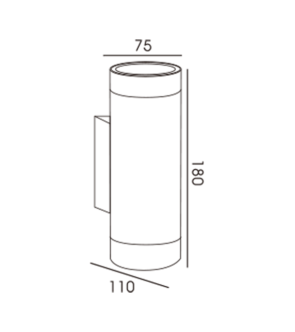 75 Lampada da parete bidirezionale con tubo tondo in alluminio HR60274 75 Lampada da parete bidirezionale con tubo tondo in alluminio HR60274
